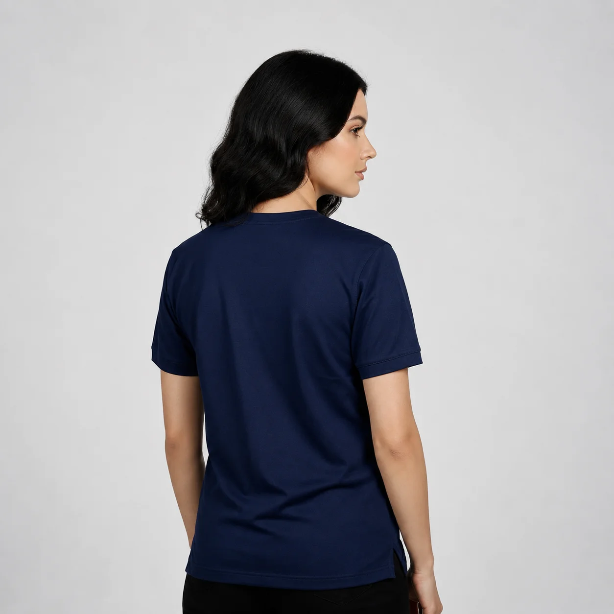 AGGERT Round Neck T-Shirt SUPIMA MERCERISED Cotton 220 GSM Navy Blue - Women