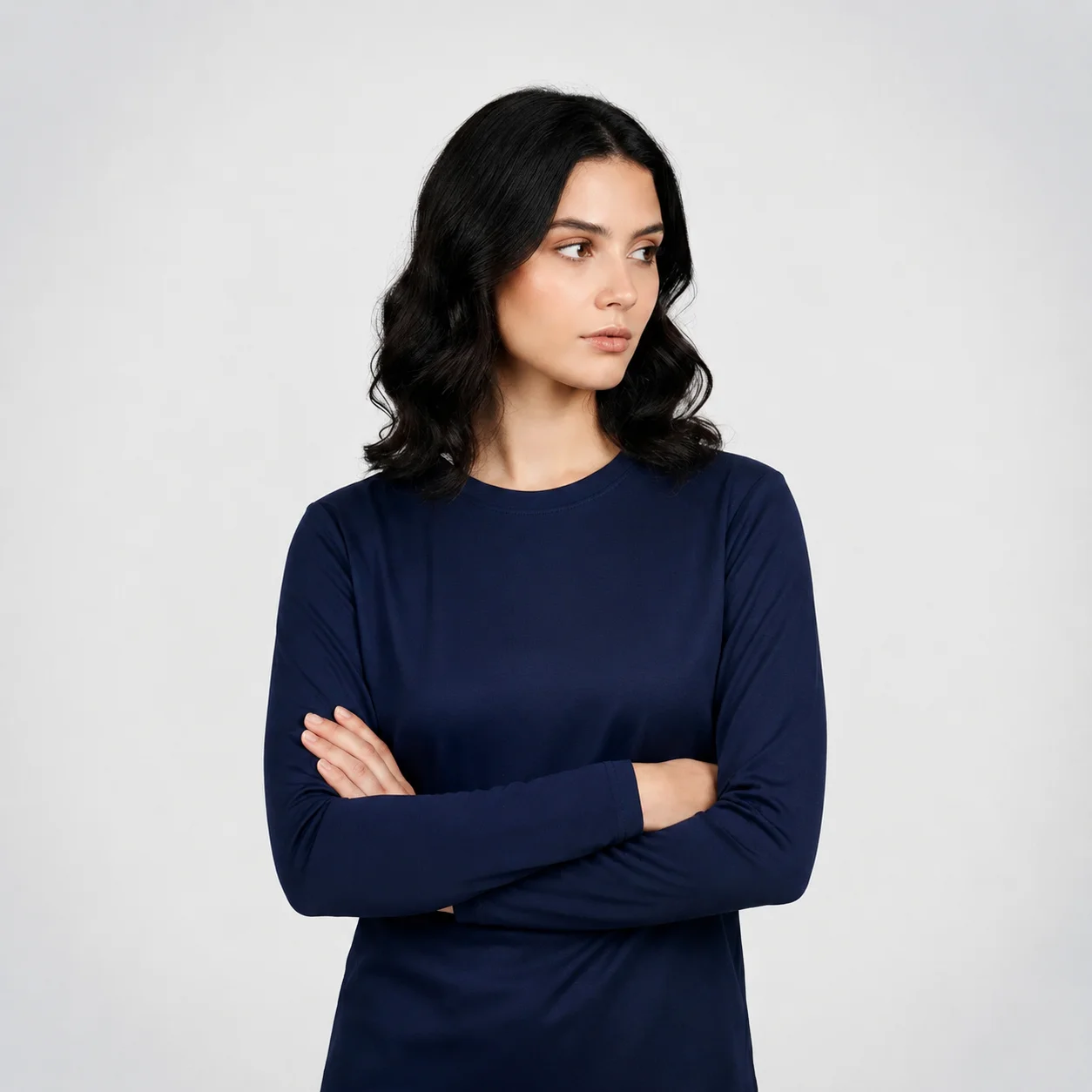 AGGERT Round Neck Full sleeve T-Shirt SUPIMA MERCERISED Cotton 220 GSM Navy Blue - Women
