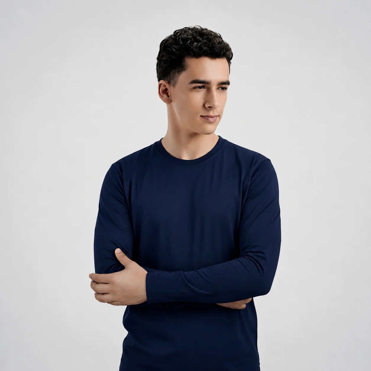 AGGERT Round Neck Full sleeve T-Shirt SUPIMA MERCERISED Cotton 220 GSM Navy Blue - Men