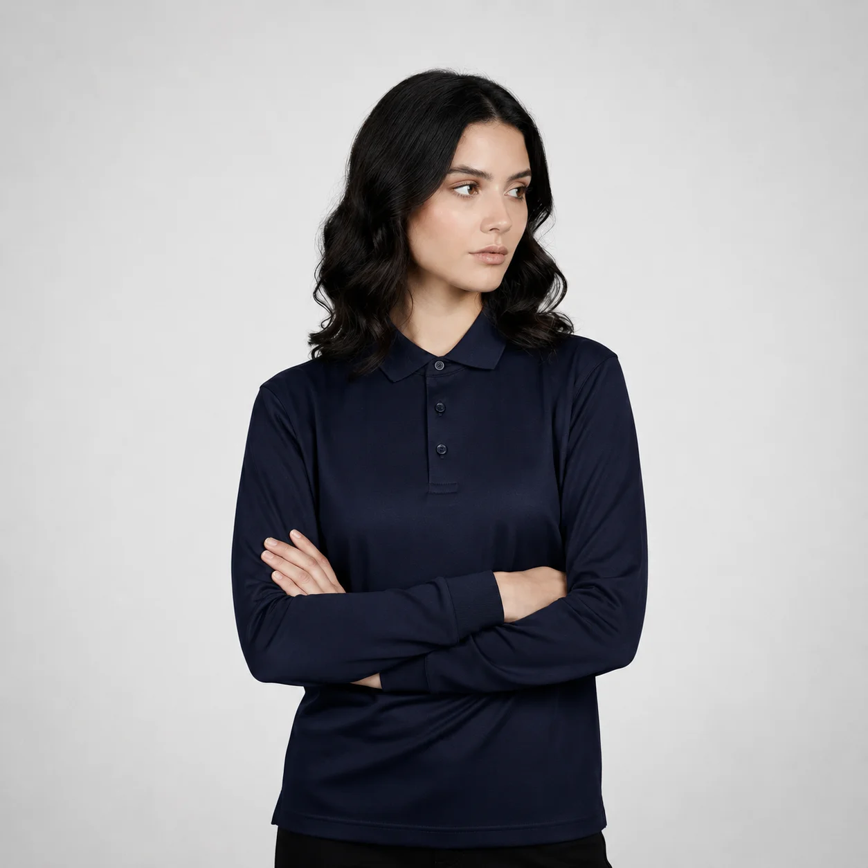 AGGERT Polo Full Sleeve SUPIMA MERCERISED Cotton 220 GSM Navy Blue - Women
