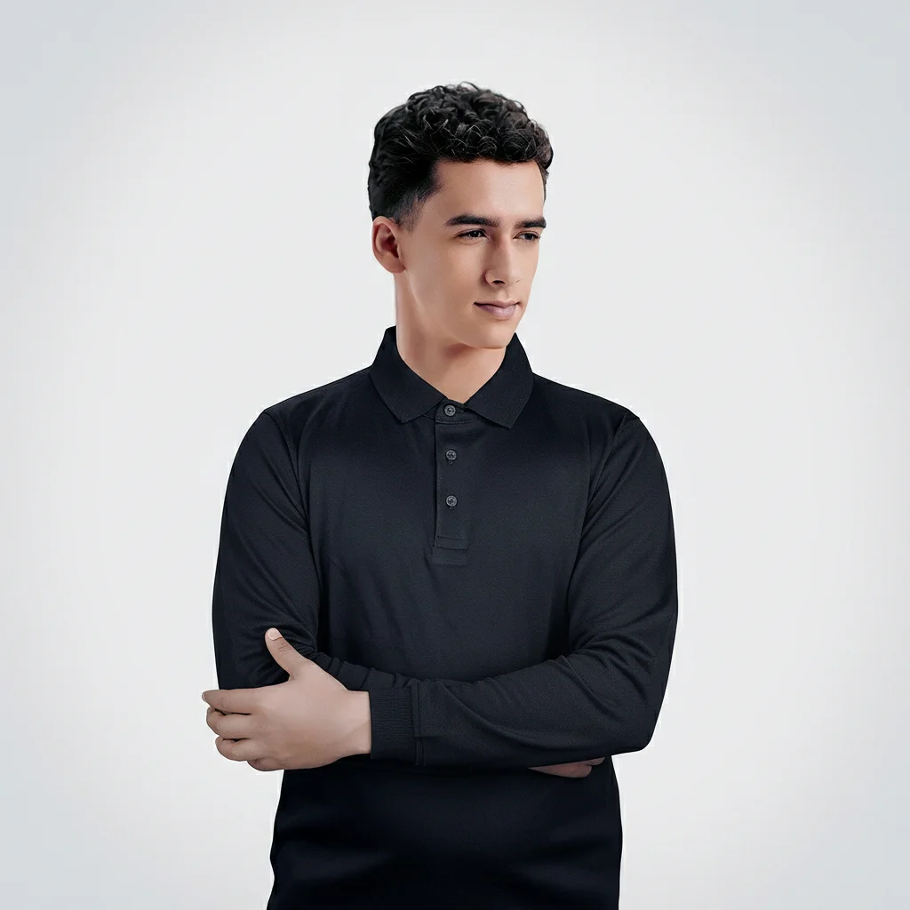 AGGERT Polo Full Sleeve SUPIMA MERCERISED Cotton 200 GSM Black