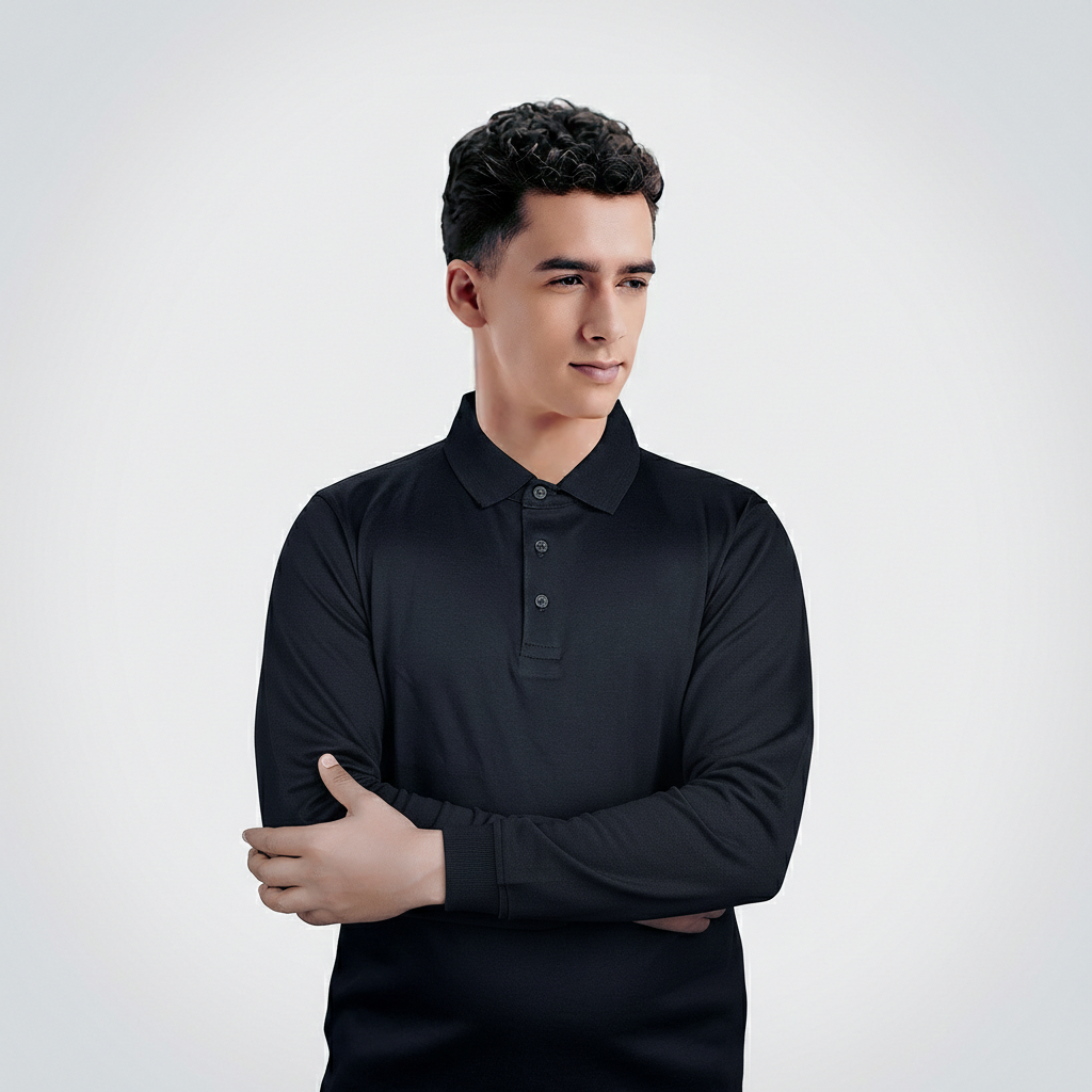 AGGERT Polo Full Sleeve SUPIMA MERCERISED Cotton 200 GSM Black