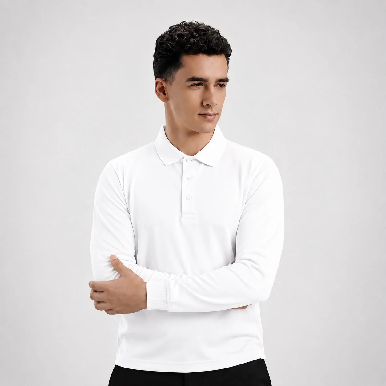 [AGPL7591] AGGERT Polo Full Sleeve SUPIMA MERCERISED Cotton 220 GSM White