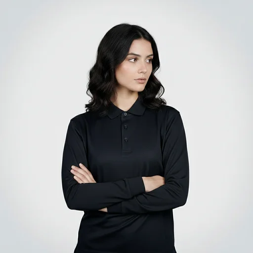AGGERT Polo Full Sleeve SUPIMA MERCERISED Cotton 200 GSM Black - Women 