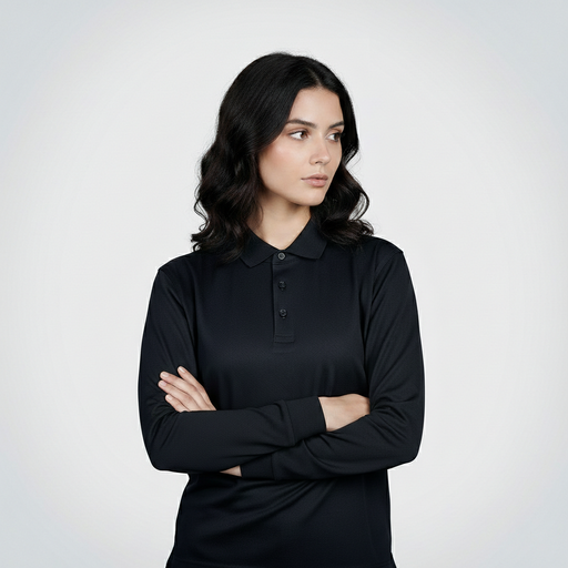 AGGERT Polo Full Sleeve SUPIMA MERCERISED Cotton 200 GSM Black - Women 